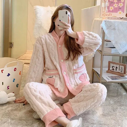 Thickened Warm Pink Peach Coral Velvet Pajamas