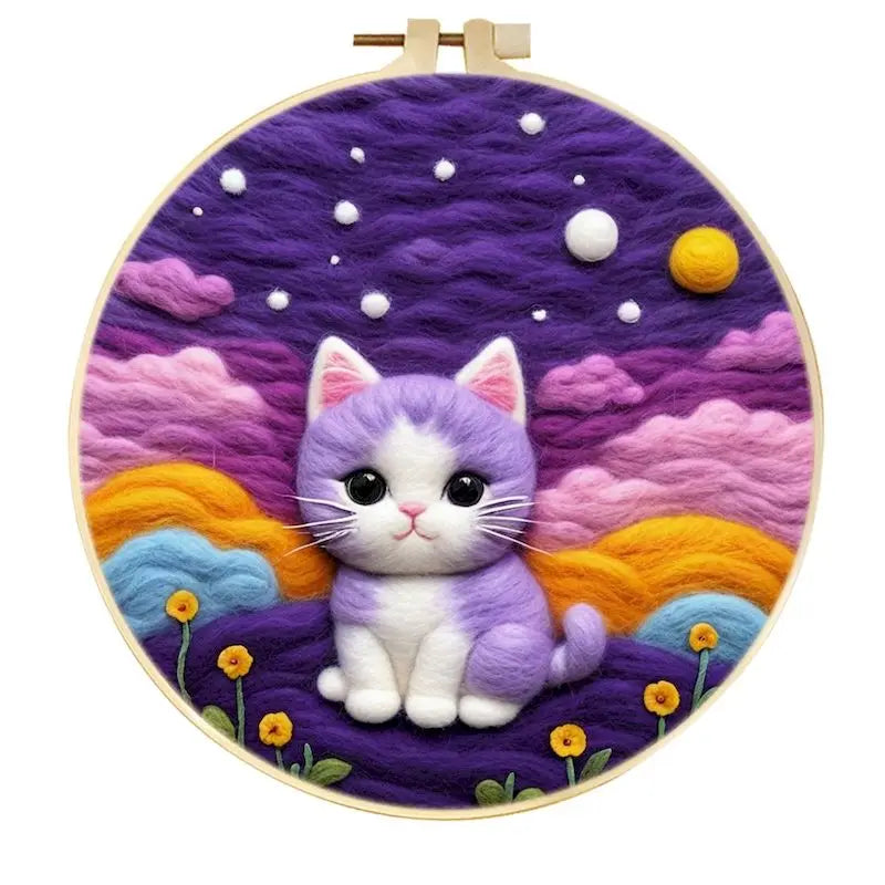 CHENISTORY Diy Poke Wool Felt Animals Cat Wool Needle Felt Set