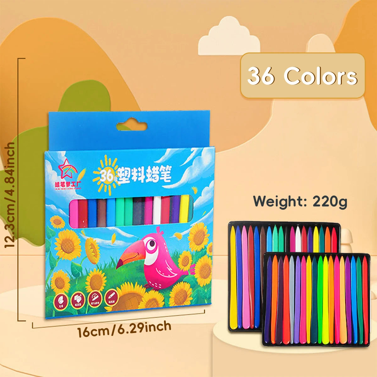 12-36 Color Washable Crayons Non-Toxic Erasable Triangular