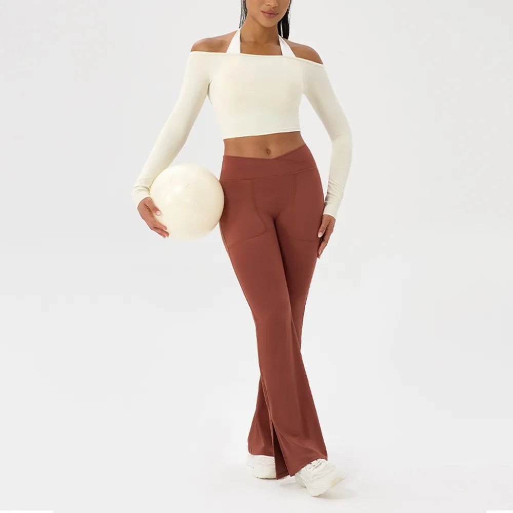 Sexy Off Shoulder Yoga Top Long Sleeve Gym Running Shirt