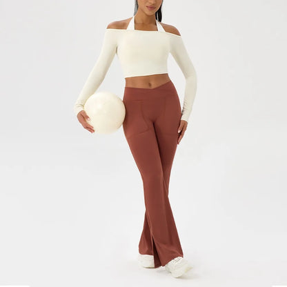 Sexy Off Shoulder Yoga Top Long Sleeve Gym Running Shirt