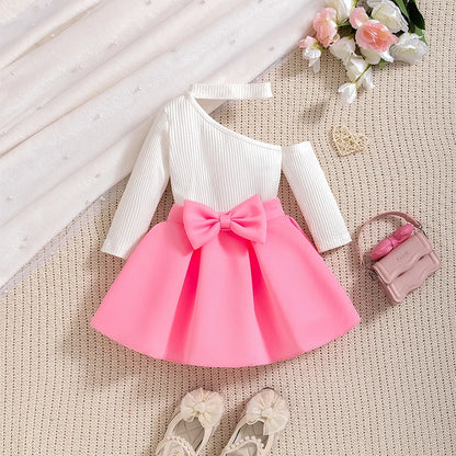 New Year 0-4Years Long Sleeve Big Bow Top Pink Half Skirt Toddler Autumn Sets