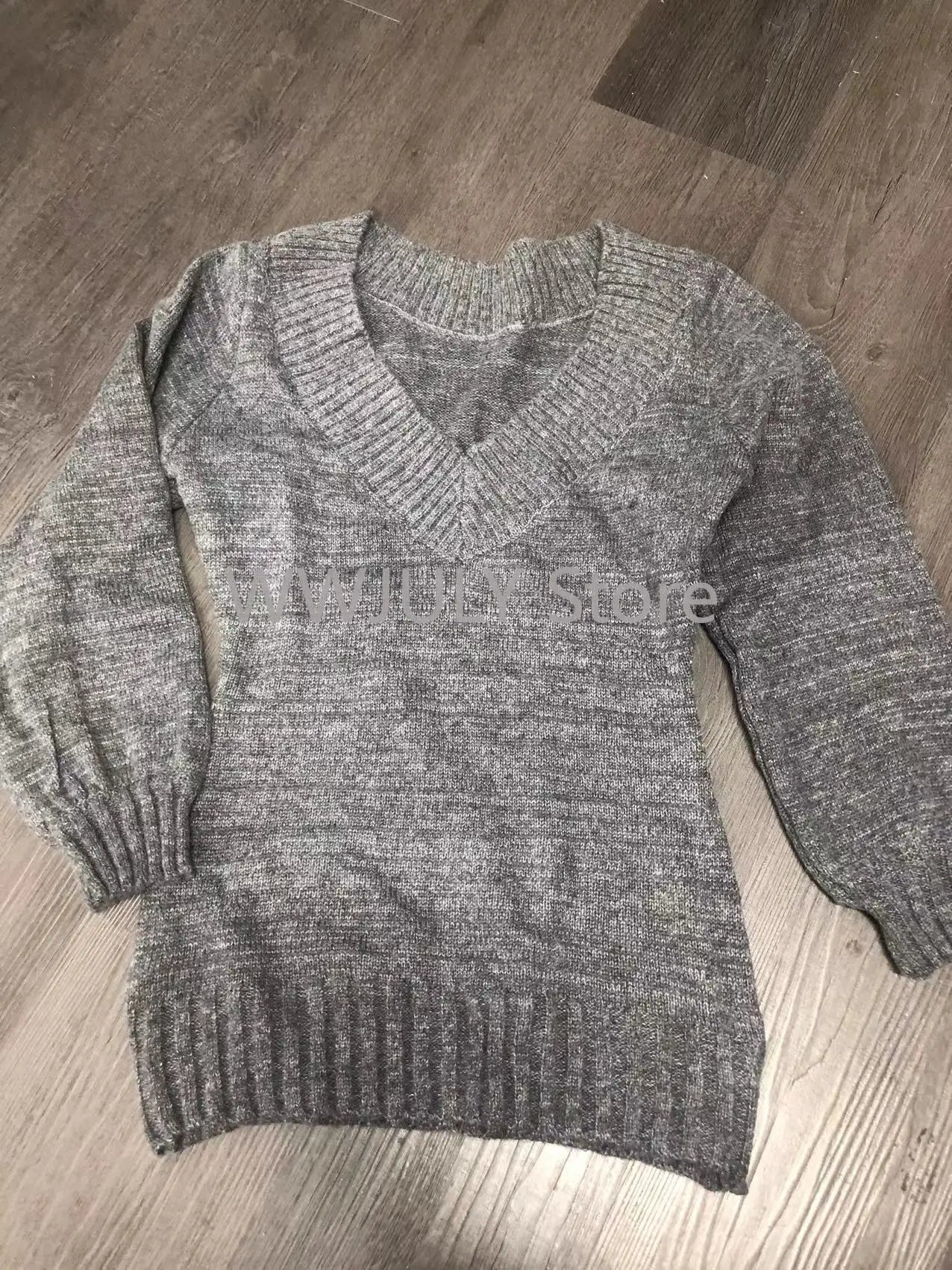 Suéter de cuello en V coqueto, manga larga, estilo pullover