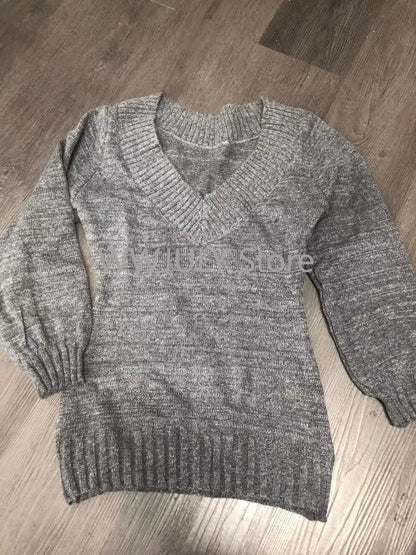 Suéter de cuello en V coqueto, manga larga, estilo pullover