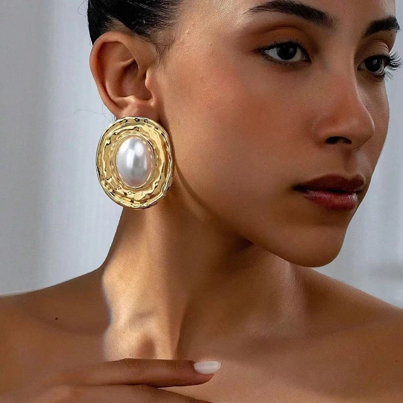 Exaggerated Big Pearl Oval Earrings