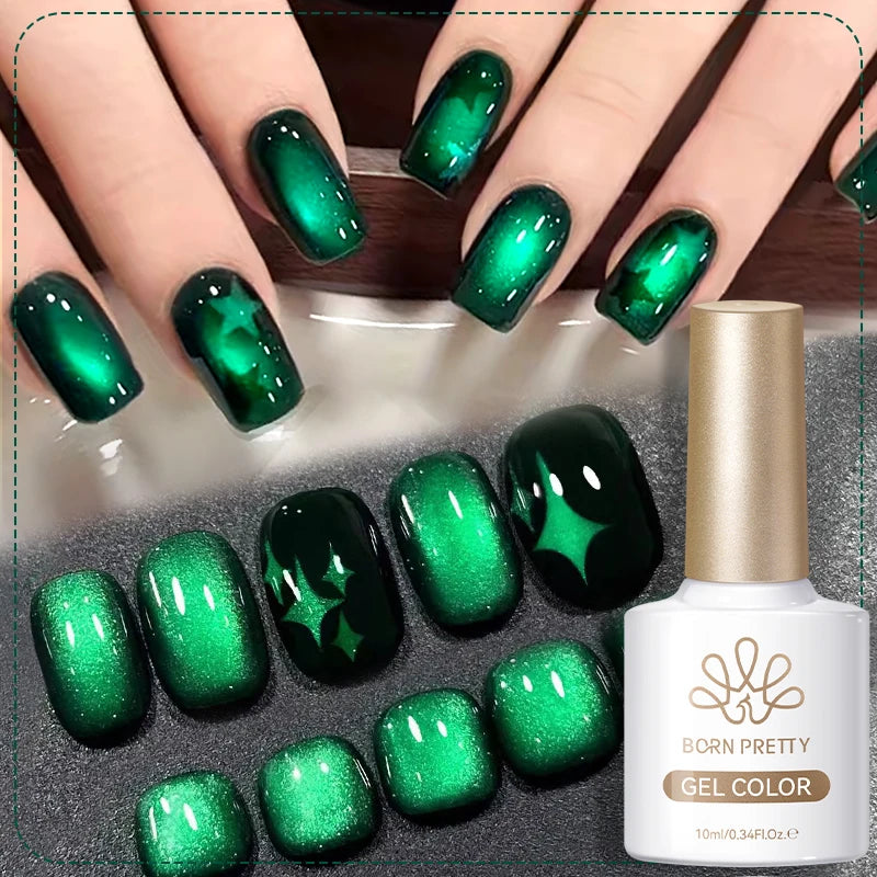 10ml Green Emerald Cat Magnetic Gel Eye Gel Polish Glass Bead Soak Off
