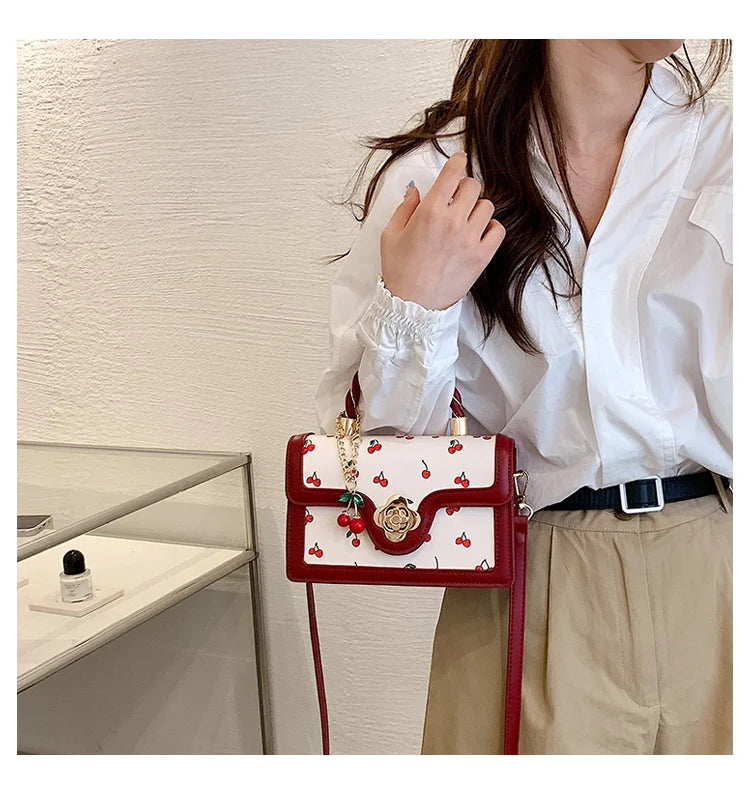 Sweet Cherry Square Chains Crossbody Bags