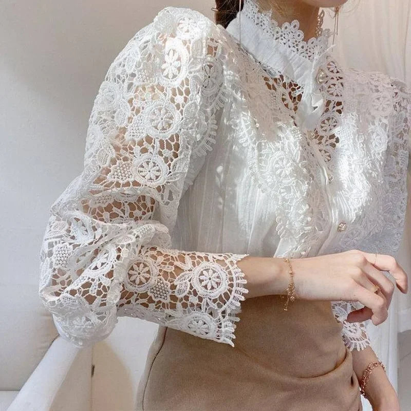 Lace Blouse Korean Button Loose Blouses