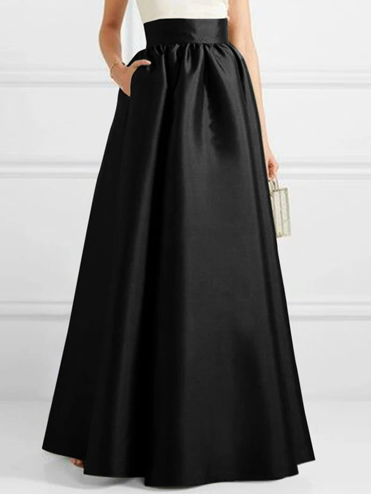 Satin Silk Black Maxi Long Skirts