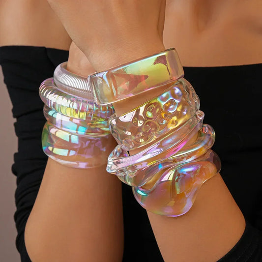 Bohemia Transparent Colorful Acrylic Wide Cuff Bracelet
