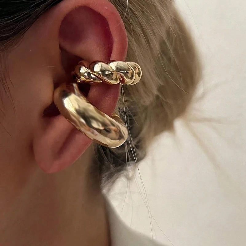 Exaggerated Wide Clip-On Gold Metal Earring