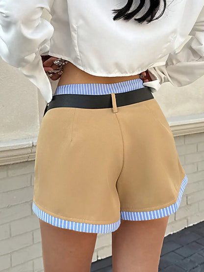 Striped Paneled Low-Rise A-line Shorts