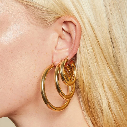 Classic Stainless Steel Ear Buckle Gold Small Large Circle Hoop Earrings