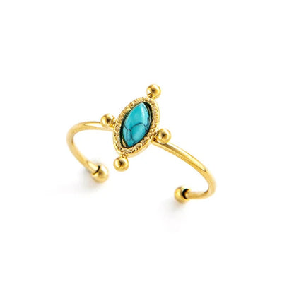 Creative Gold Plated Stainless Steel Simple Geometric Round Natural Stone Ring
