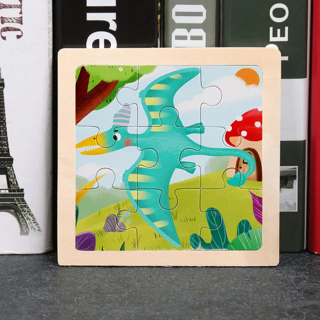 11X11CM Kids Wooden Puzzle Cartoon Animal Traffic Toys