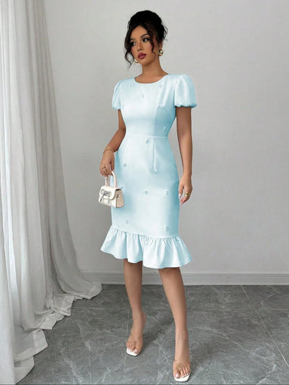 Creamy Smoothie Round Neck Elegant Short Sleeve Dress