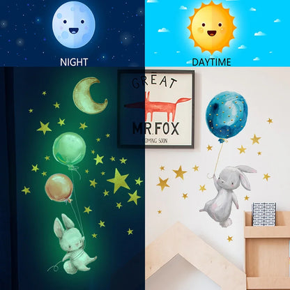 Cartoon Bunny Balloon Luminous Wall Stickers