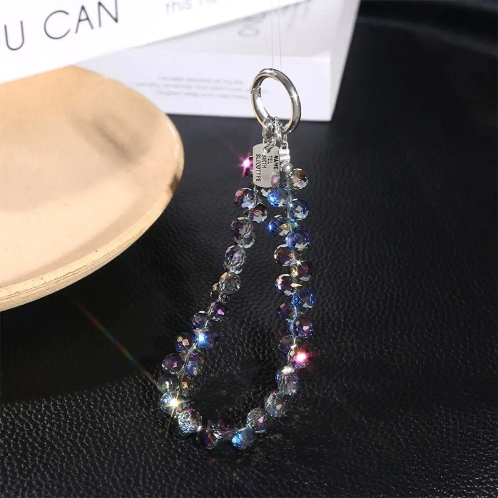 Colorful Mobile Phone Lanyard Chain Stylish Glitter Crystal Bead Pendant Keychain