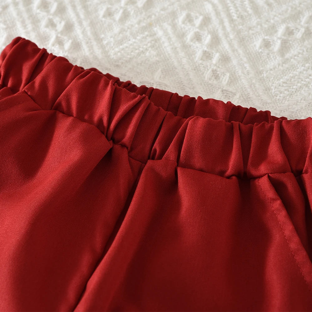 Autumn Red Bow Decoration Letter Embroidery Long Sleeved Pants Set