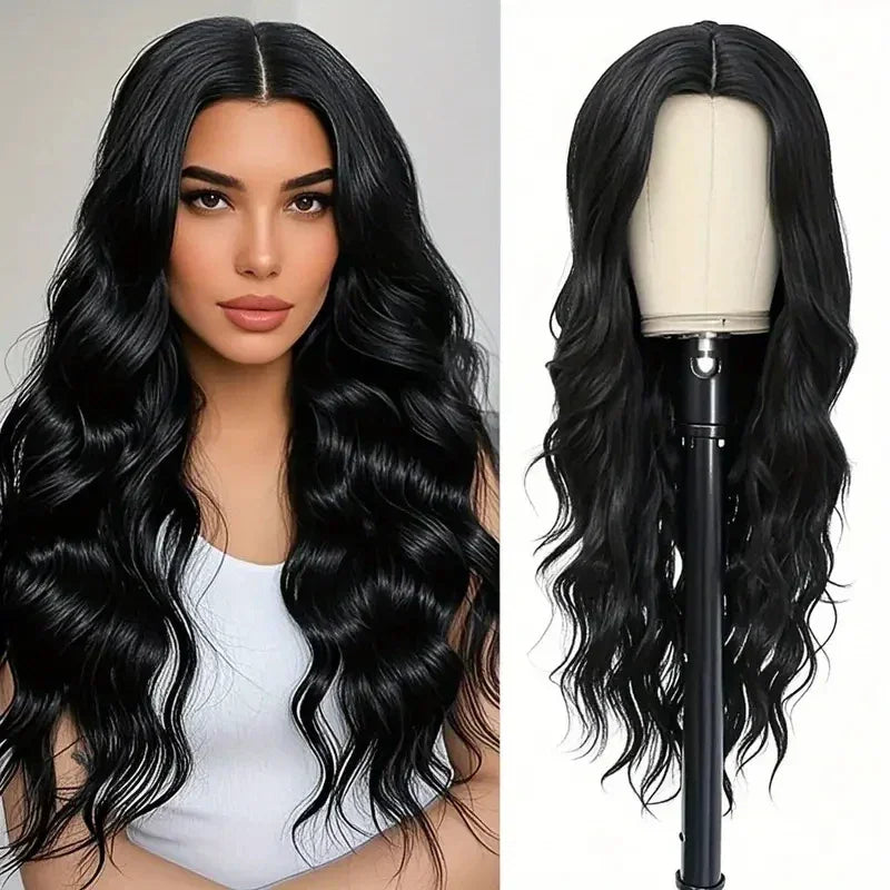 black synthetic curly wig