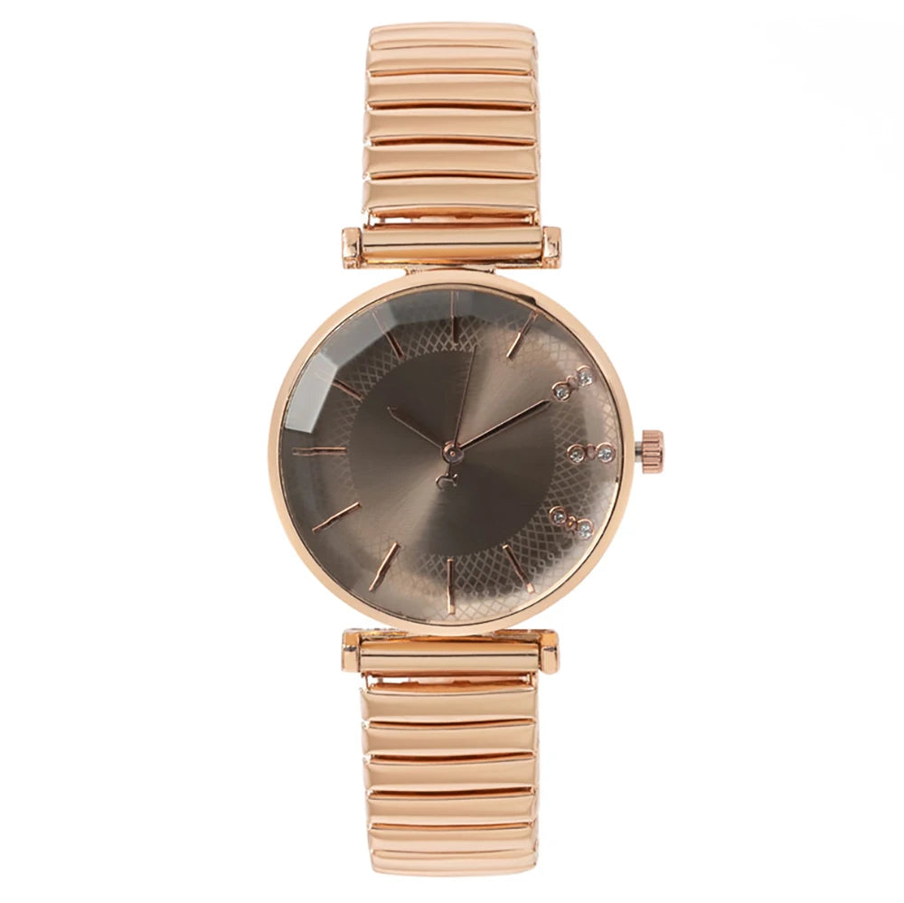 Luxury Treasure Blue Crystal Quartz Casual Stainless Steel Stretch Strap Watch