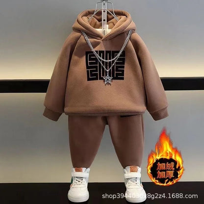 Sweatshirts Plus Velvet Thick Warm Hooded Cotton Set