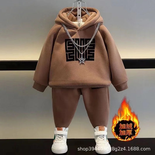 Sweatshirts Plus Velvet Thick Warm Hooded Cotton Set