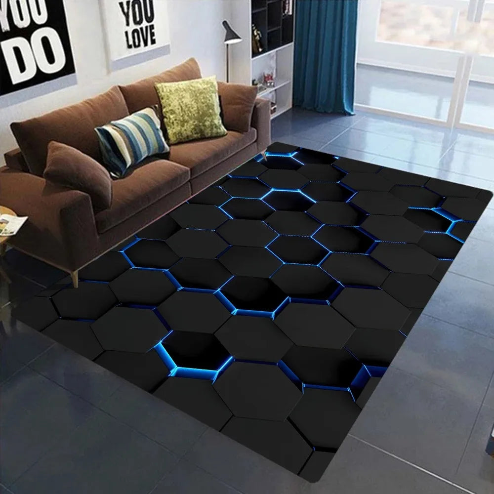 3D Geometric Carpet Neon Lights Rugs Hexagons Carpets Rug Mat