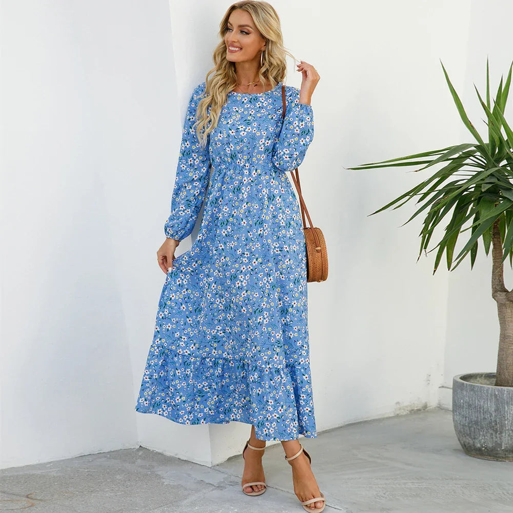 Maxi Bohemian Full Sleeve High Waist Chiffon Long Dress