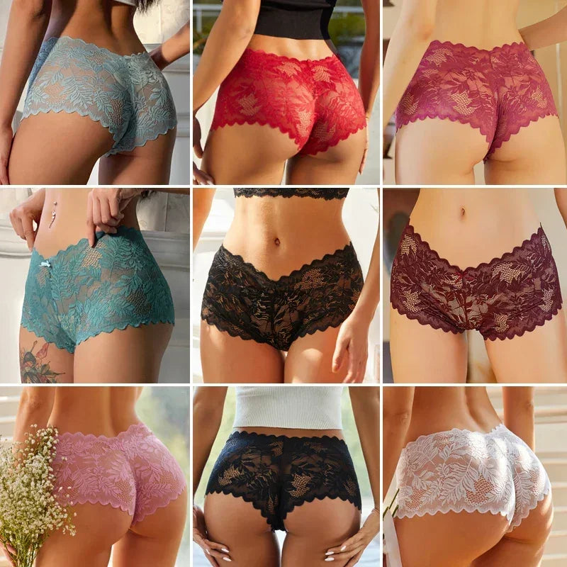 Sexy Lace Panties Floral Leaves Transparent Lingerie