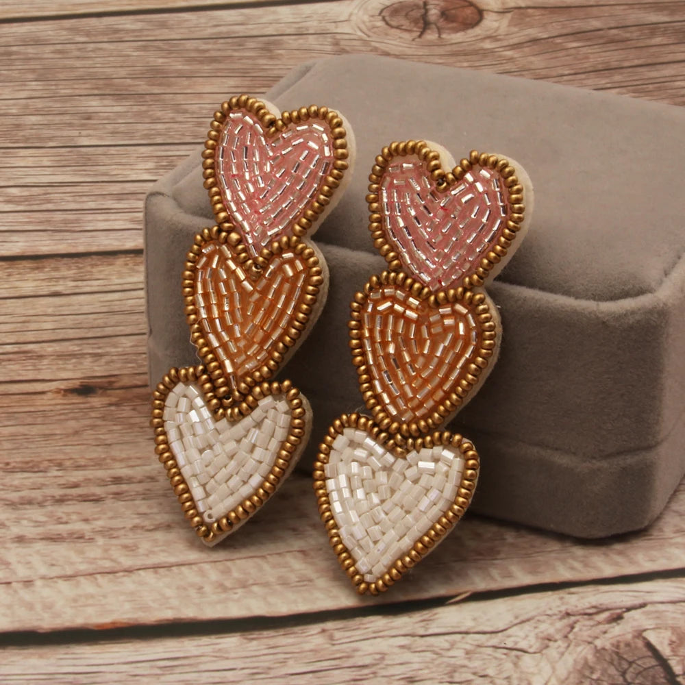 Hearts Dangle Beaded Earrings