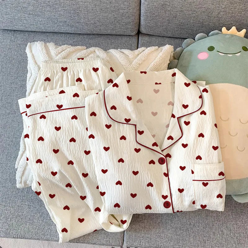 Love Cardigan Pajamas Long Sleeve Set