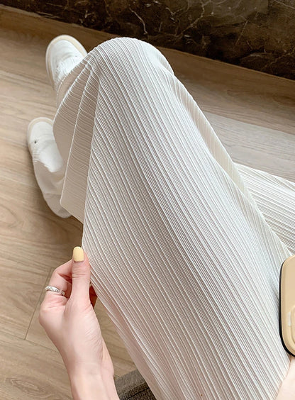 Pantalones coreanos de gasa fina de seda de pierna ancha