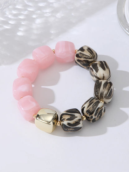 Leopard Print Acrylic Bold Multi color Marbled Resin Bead Large Gold Spacers Bracelets