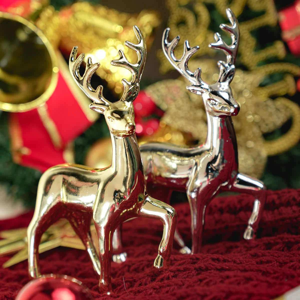 Gold Deer Statue Reindeer Figurines Resin Elk