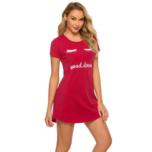 Plus Size Ice Silk Cartoon Cat Printed Short Sleeve Round Neck Dress Oversized Nightgown