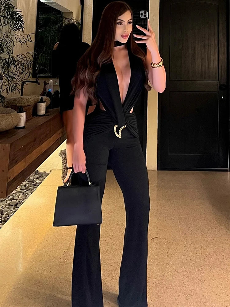 Sexy Sleeveless Metal Buckle Elegant Overalls