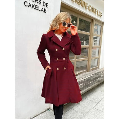 Winter Woolen Trench Coat Skirt Double Breasted Flip Lapel Jacket