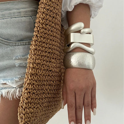 Punk Irregular Frosted Matte Metal Cuff Chunky Bangle Bracelets