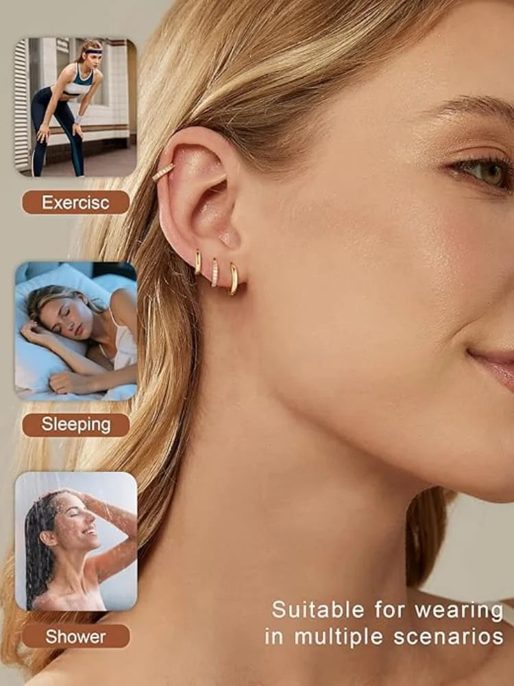 4 Pairs 925 Silver Plated CZ Hoop Cartilage Helix Sparkling Cubic Zirconia Earrings  Set