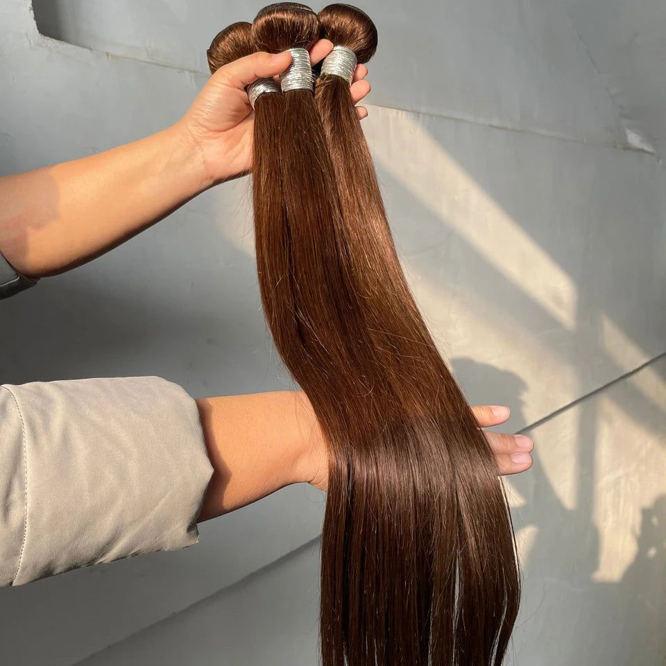 Straight Chocolate Brown Human Brazilian Hair Extensions