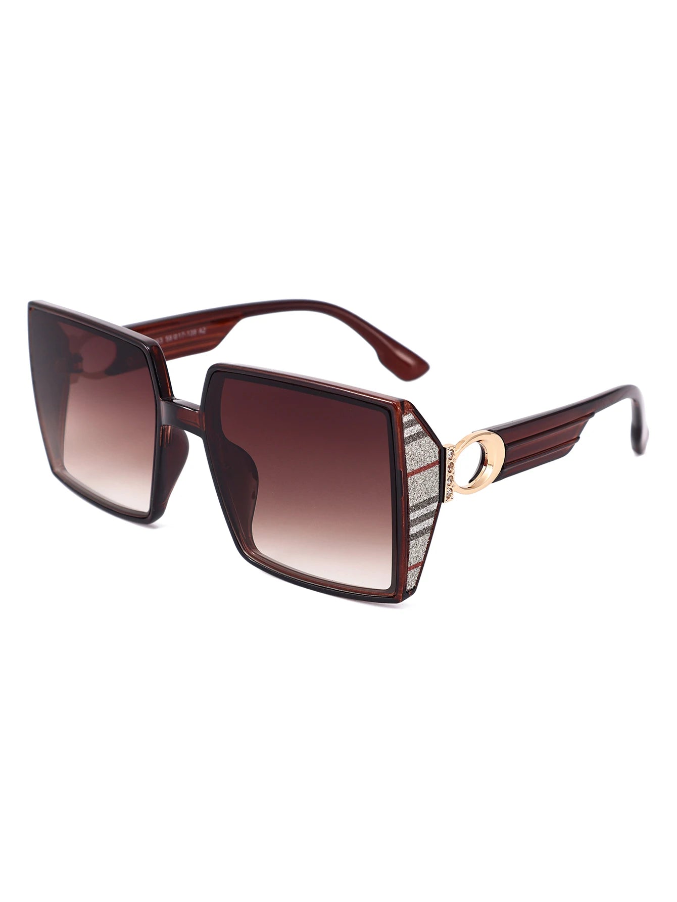 Retro Brown Plaid Diamond Embedded Temples Sunglasses