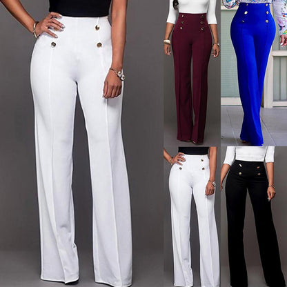 بنطلون ناعم واسع الساق وخصر مرتفع