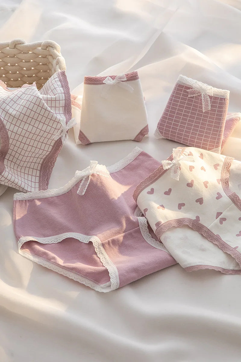 5Pcs/Lot Cute Love Cotton Sexy Lingerie