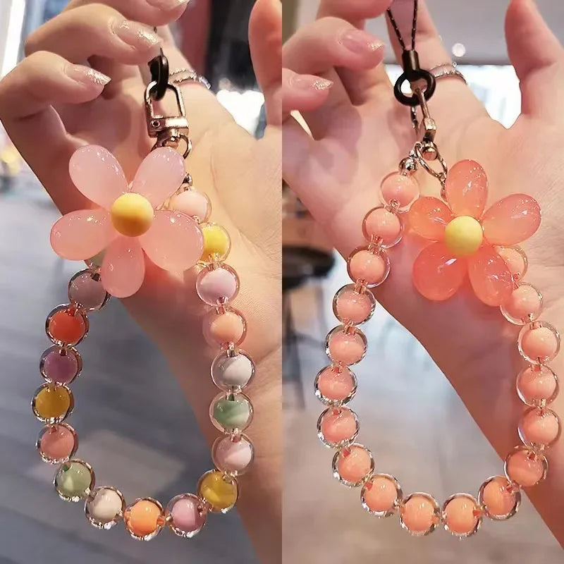 Colored Bead Petal Lanyard for IPhone Anti-Lost Bracelet Case Wrist Strap
