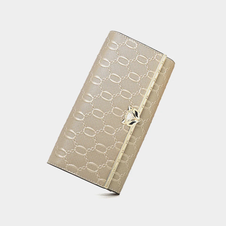 Split Leather Long Wallet Clutch Bag