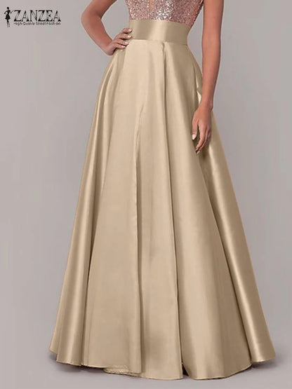 Satin Silk Black Maxi Long Skirts