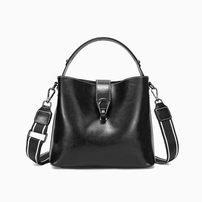 Real Oil Wax Leather Bucket Large Capacity Cowhide Crossbody Tote Bag