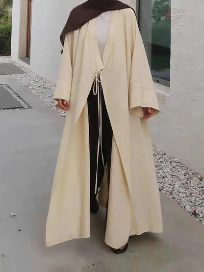 Turkish Muslim Loose Casual Lace-ups Cardigan Luxury Maxi Dress Abaya