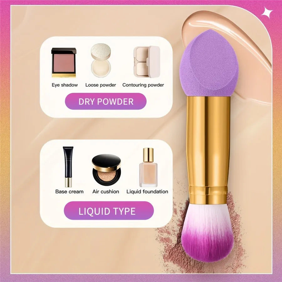3 Pcs Double Ended Purple Makeup Sponge and Brush Set